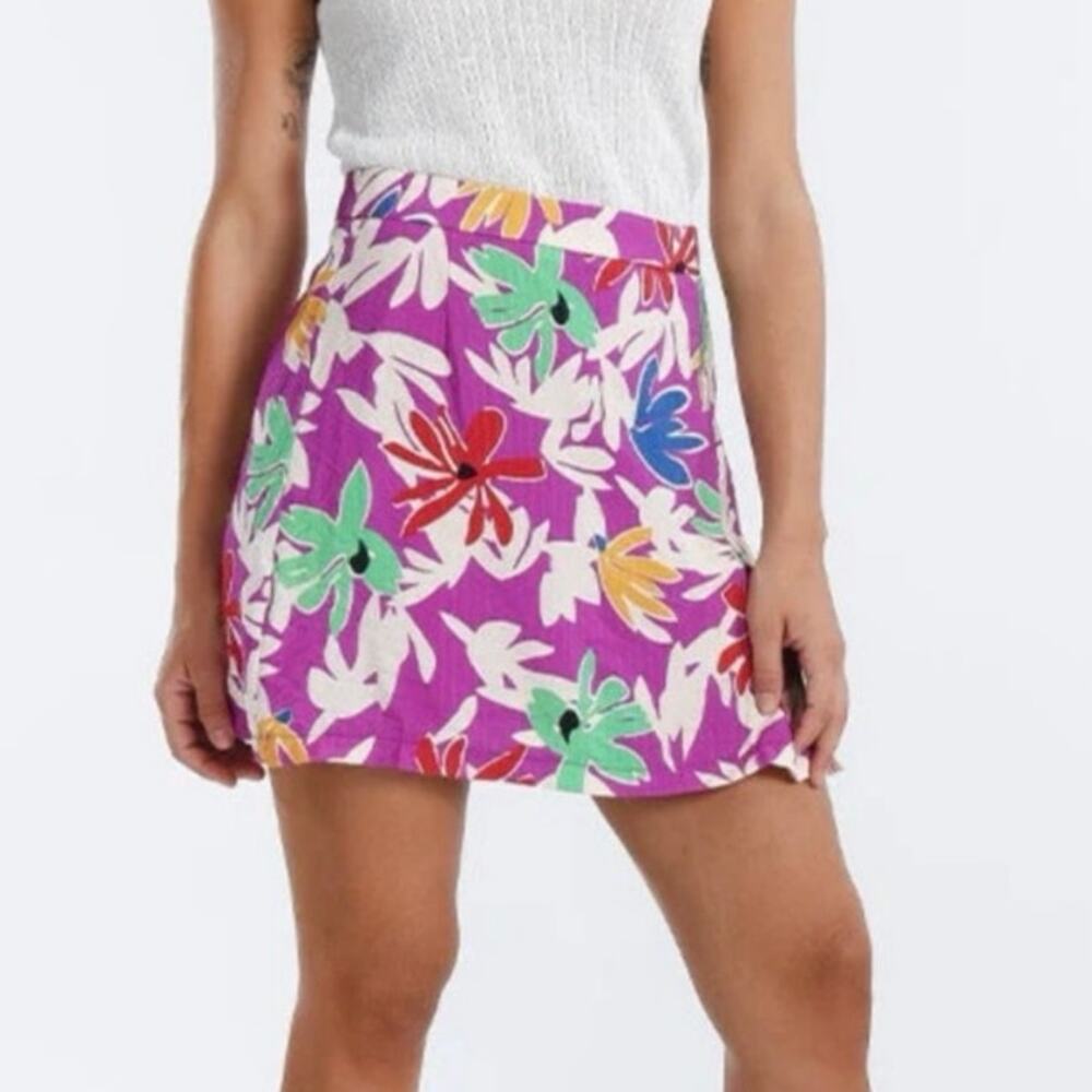 Lili Sidonio - High Waist Printed Mini Skirt Vibrant Summery Floral 60s 70s XS